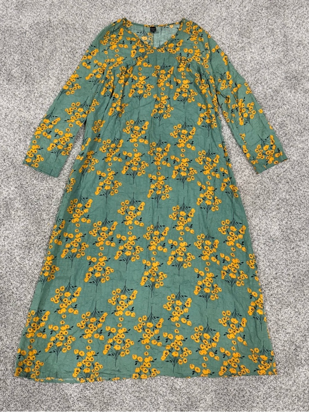 Emery Rose Green Yellow Floral Maxi Dress Boho Peasant Cotton Blend Women’s M